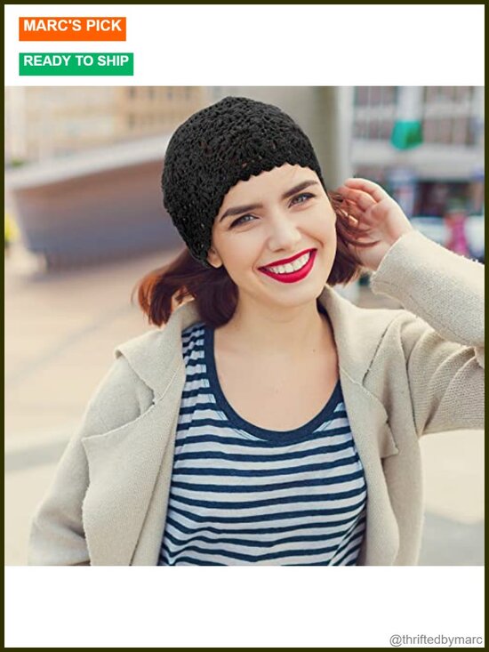 4 Pcs Women Crochet Slouchy Beanie Hat Handmade Knit Floral Polyester Cutout main image 5